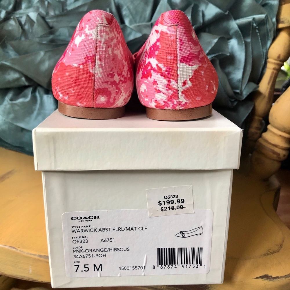 Coach Pink Red Floral Pointed Toe Bow Flats - Picture 5 of 8